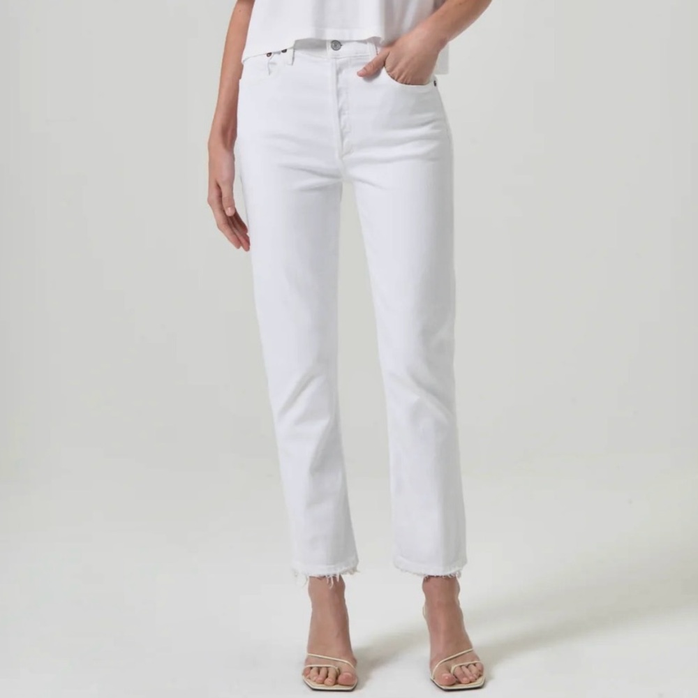 Agolde Riley High Rise Straight Crop (STRETCH) size 28 white
